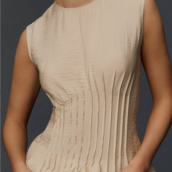 Anthropologie Tan Pleated Smocked Blouse - Picture 9 of 9